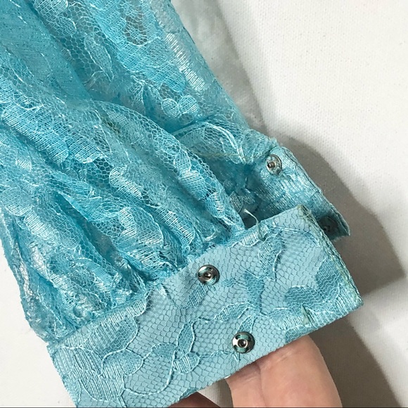 Vintage Mike Benet 60s Blue Lace Overlay Dress - Picture 9 of 15